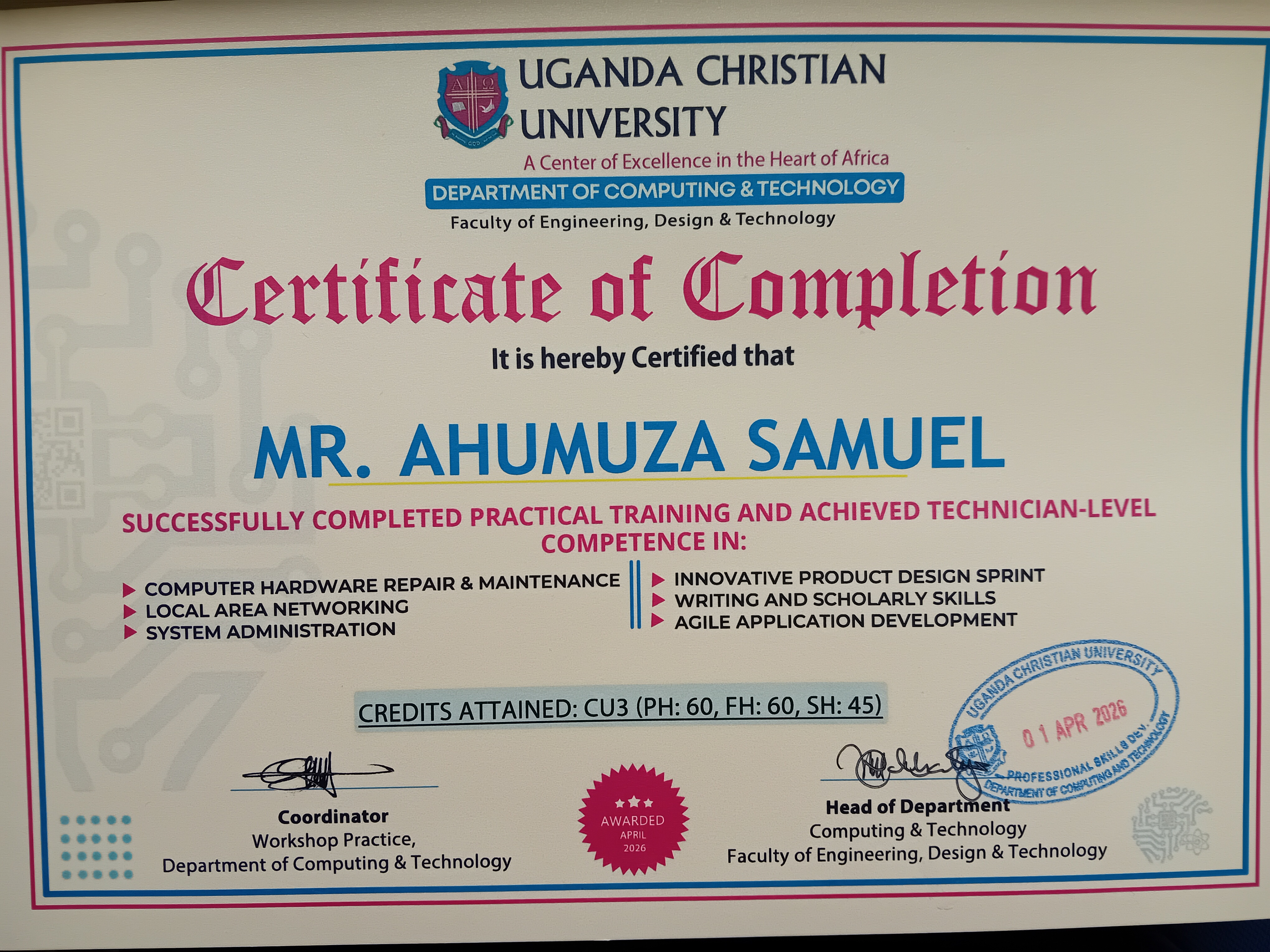 Workshop Practice Certificate - Uganda Christian University