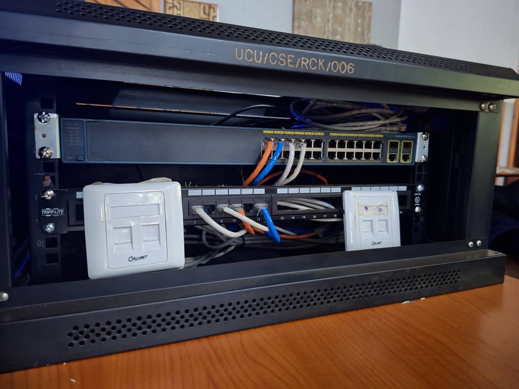 Network rack setup with cabling and switches
